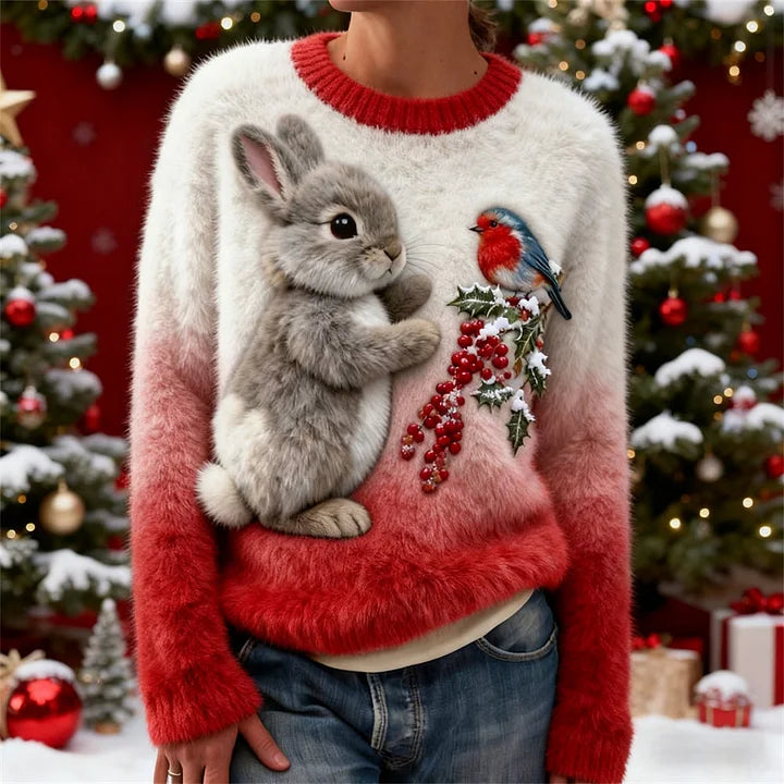 Holly | Pluszowy Sweter z Zajączkiem na Święta