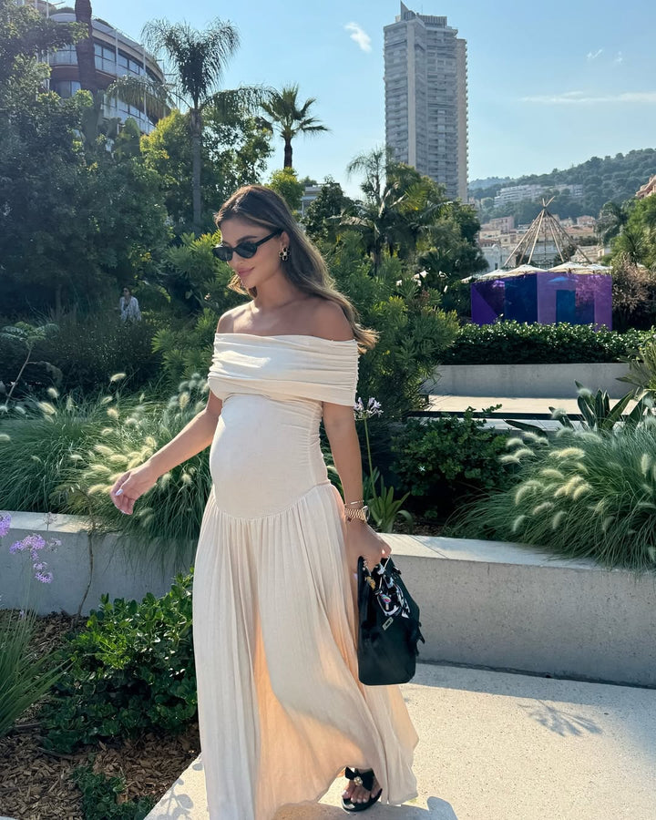 Amara – Elegancka Sukienka Maxi Ciążowa z Faldami