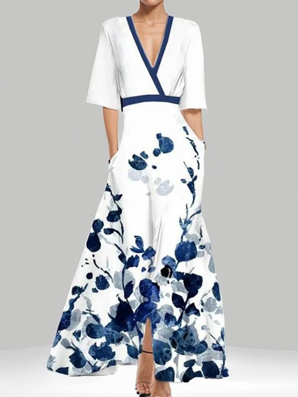 Barbara | Elegancka sukienka maxi z rękawami 3/4 w stylu marynarskim