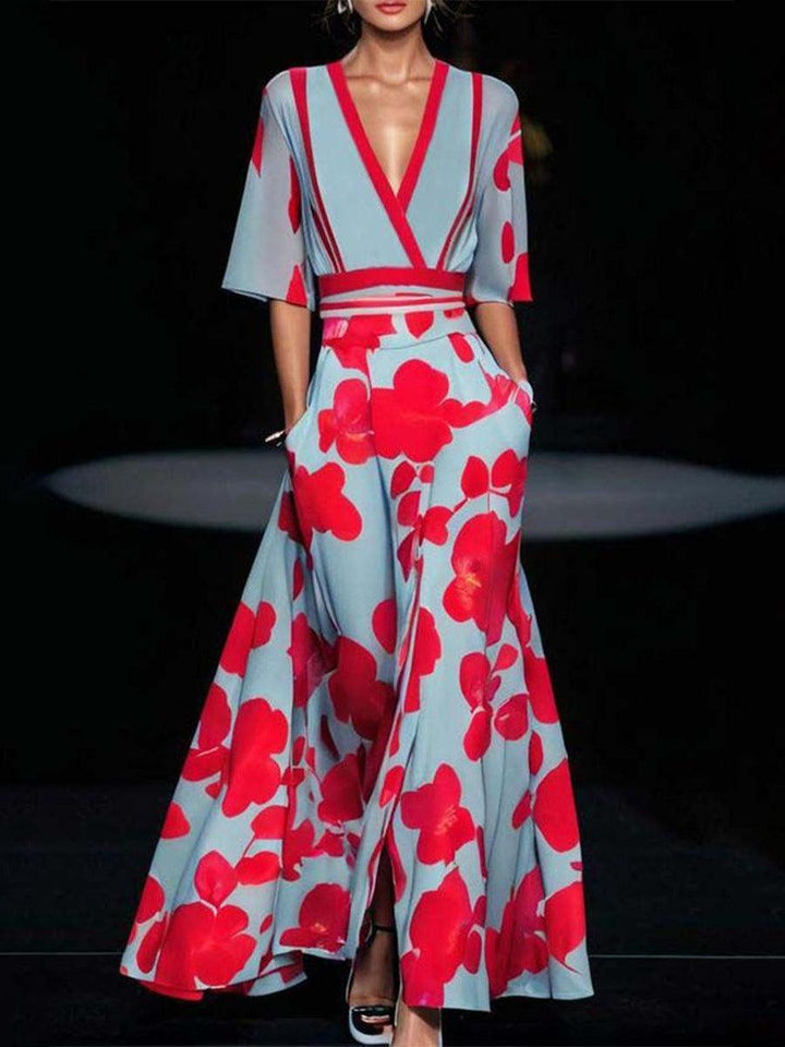 Barbara | Elegancka sukienka maxi z rękawami 3/4 w stylu marynarskim