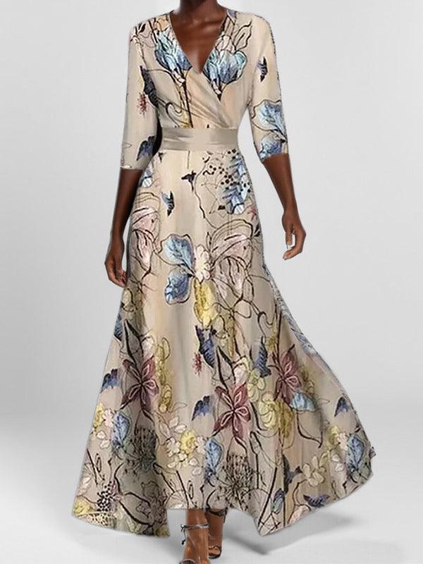 Barbara | Elegancka sukienka maxi z rękawami 3/4 w stylu marynarskim