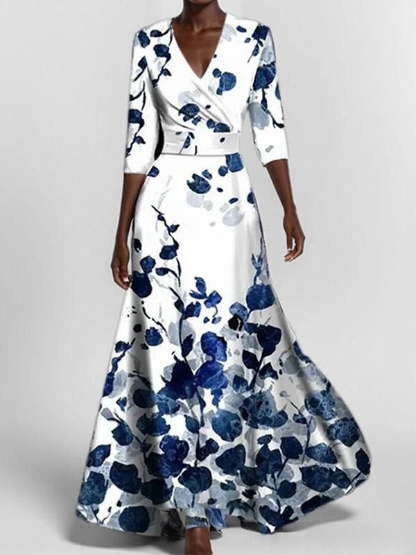 Barbara | Elegancka sukienka maxi z rękawami 3/4 w stylu marynarskim