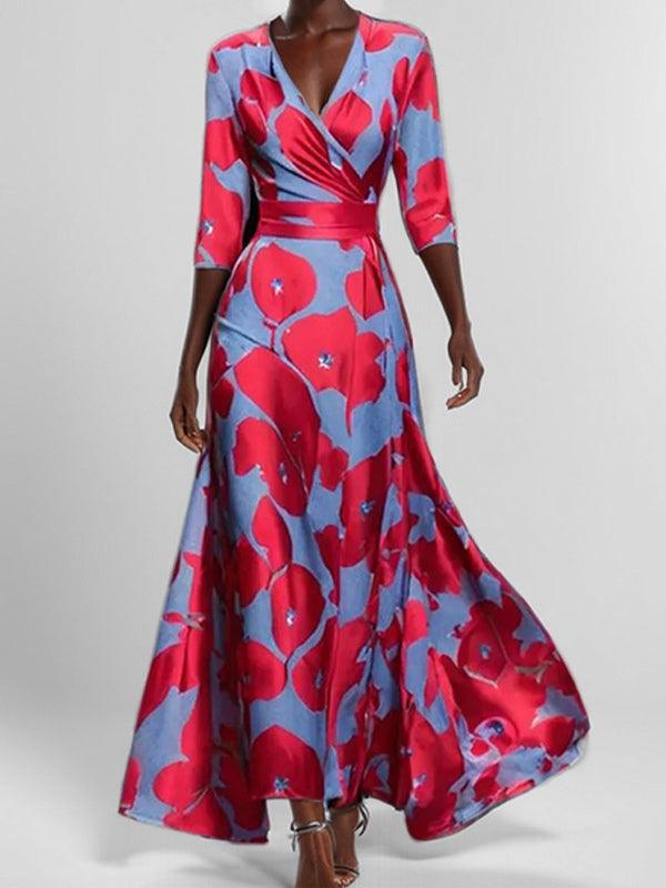Barbara | Elegancka sukienka maxi z rękawami 3/4 w stylu marynarskim