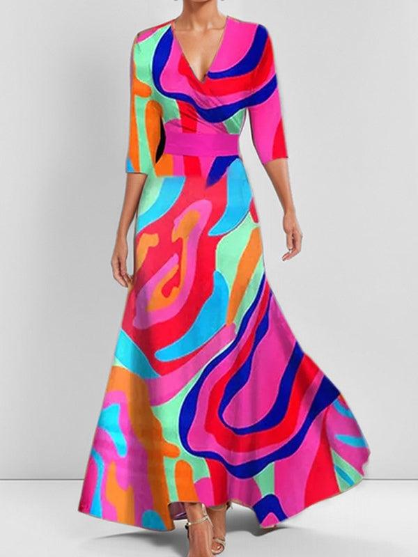 Barbara | Elegancka sukienka maxi z rękawami 3/4 w stylu marynarskim