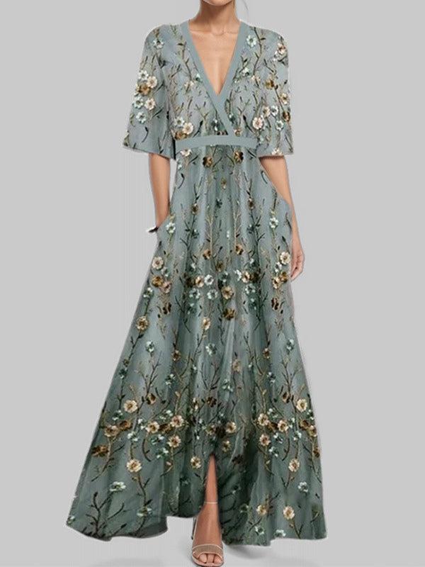 Barbara | Elegancka sukienka maxi z rękawami 3/4 w stylu marynarskim