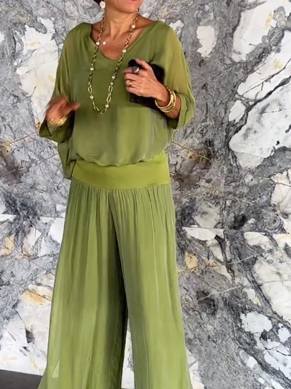 ESMERALDA – ZESTAW DWUCZĘŚCIOWY Z ELEGANCKIMI SZEROKIMI SPODNIAMI Z CHIFFONU