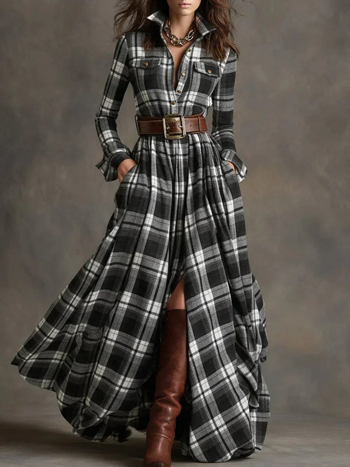 Sara – Sukienka maxi w retro kratkę