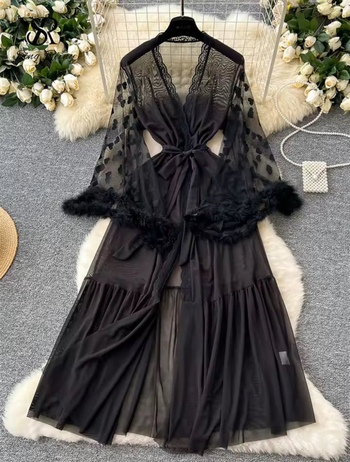 Keira™ | Kimono z Przezroczystej Koronki