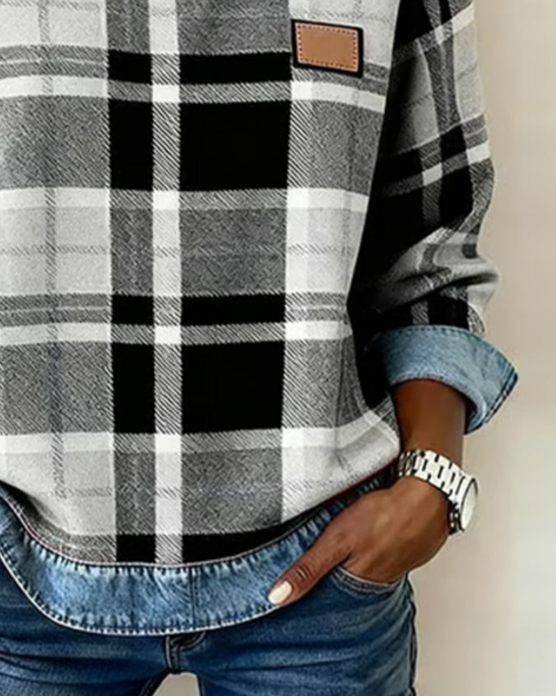 Erica – Bluza flanelowa dla kobiet z denimowymi detalami