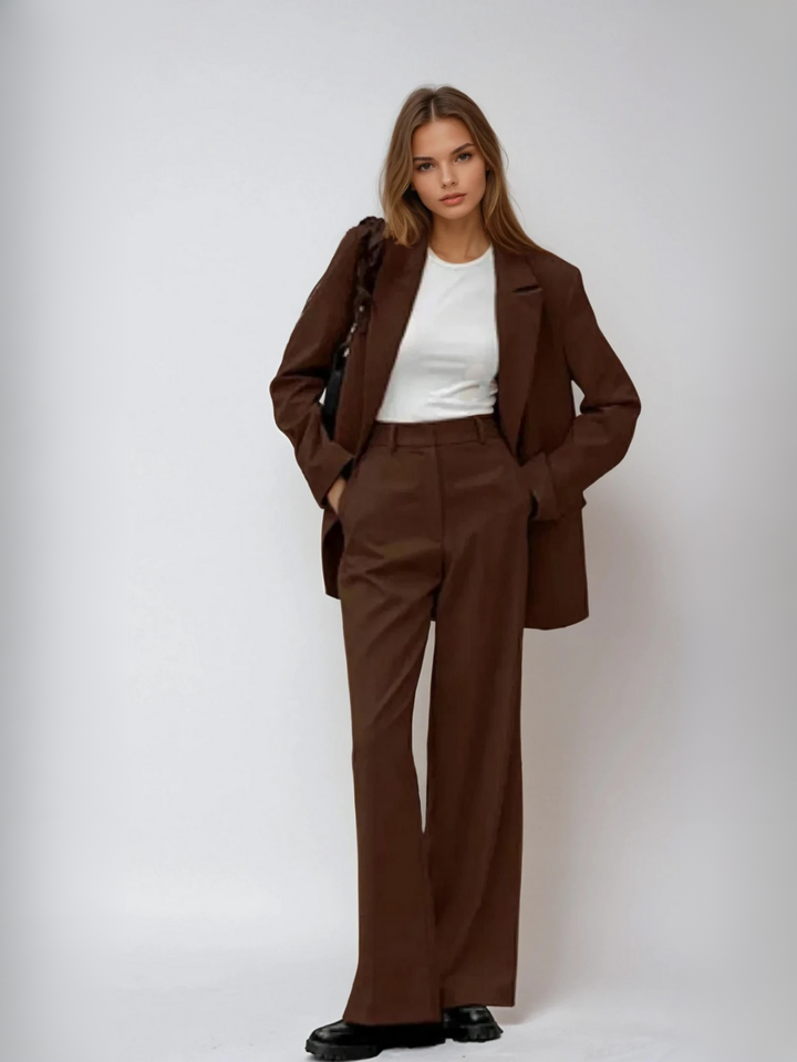 Vintage mocha blazer i szerokie spodnie
