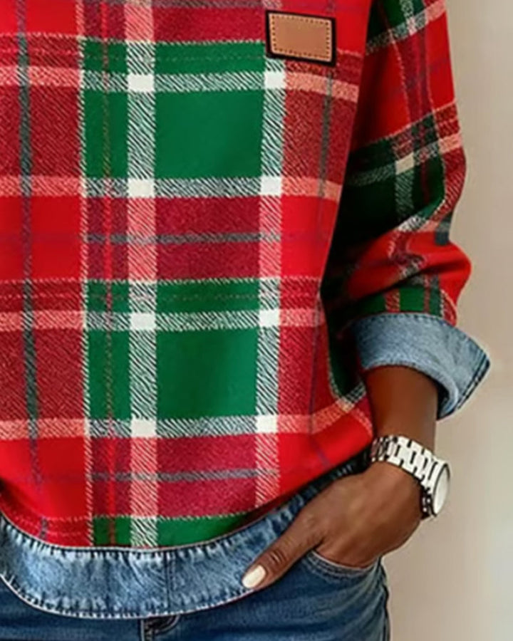 Erica – Bluza flanelowa dla kobiet z denimowymi detalami