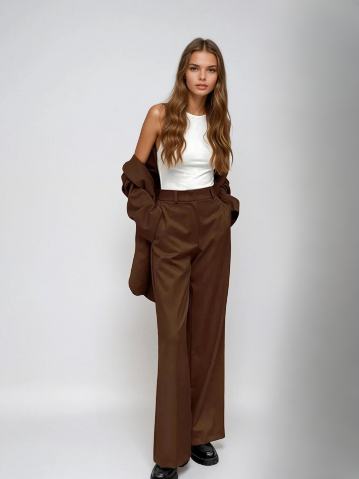 Vintage mocha blazer i szerokie spodnie