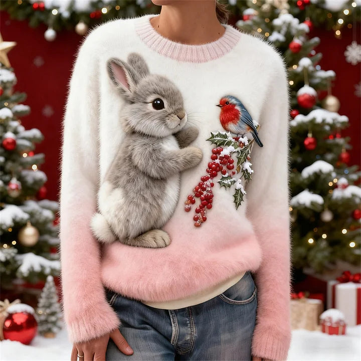 Holly | Pluszowy Sweter z Zajączkiem na Święta