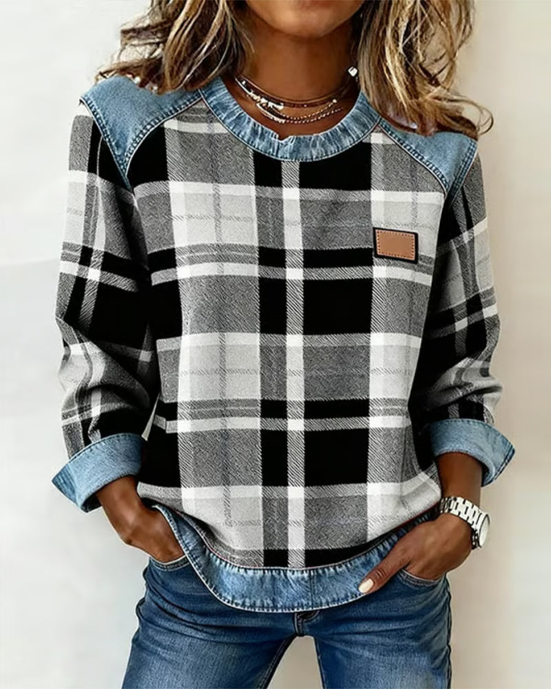 Erica – Bluza flanelowa dla kobiet z denimowymi detalami