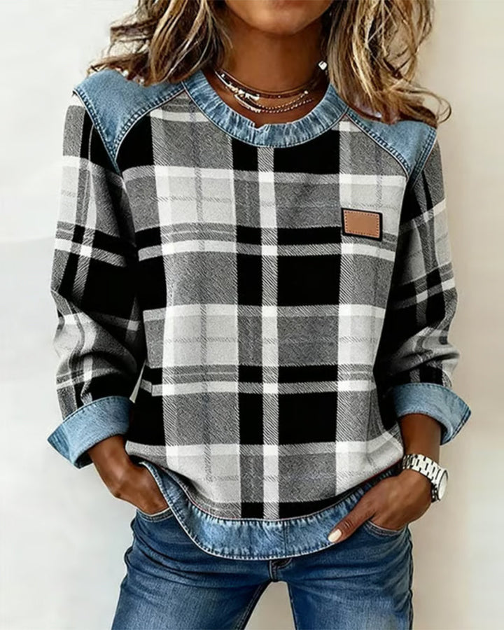 Erica – Bluza flanelowa dla kobiet z denimowymi detalami