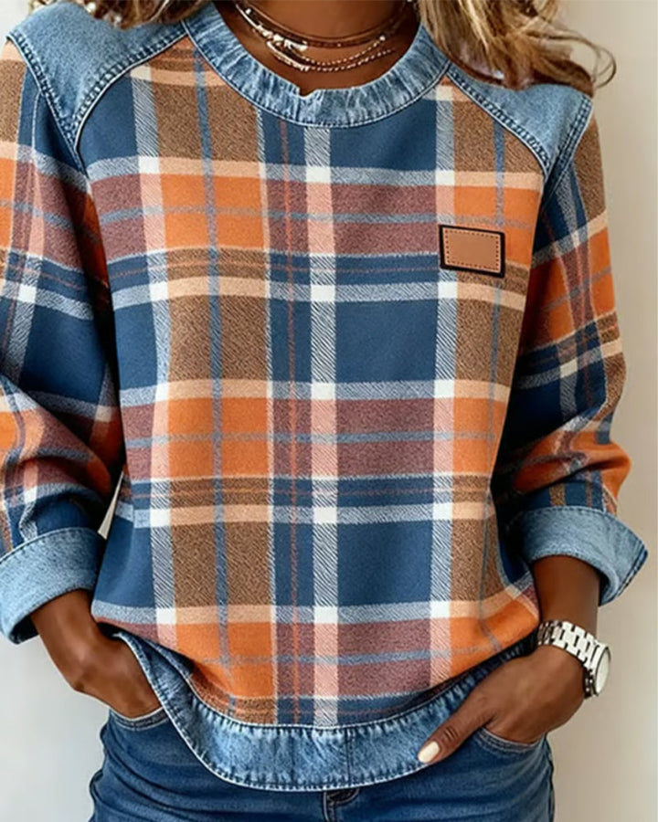 Erica – Bluza flanelowa dla kobiet z denimowymi detalami