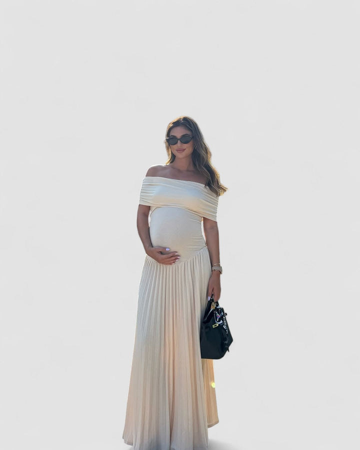 Amara – Elegancka Sukienka Maxi Ciążowa z Faldami