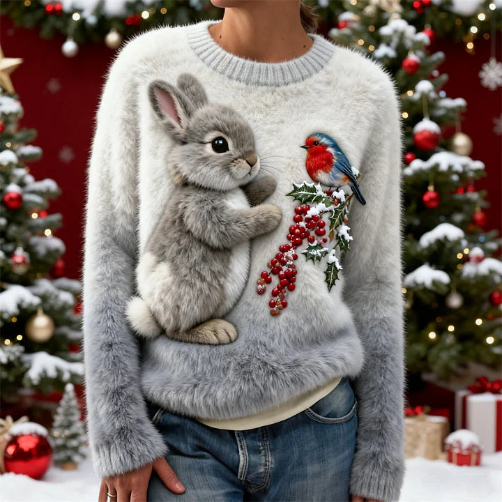 Holly | Pluszowy Sweter z Zajączkiem na Święta