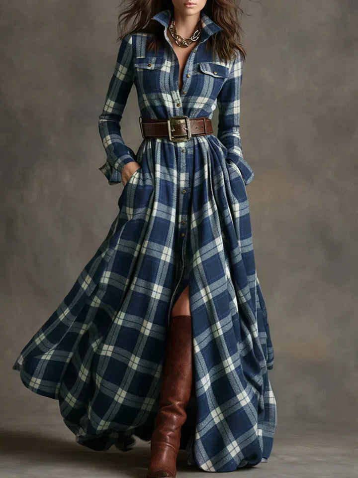 Sara – Sukienka maxi w retro kratkę