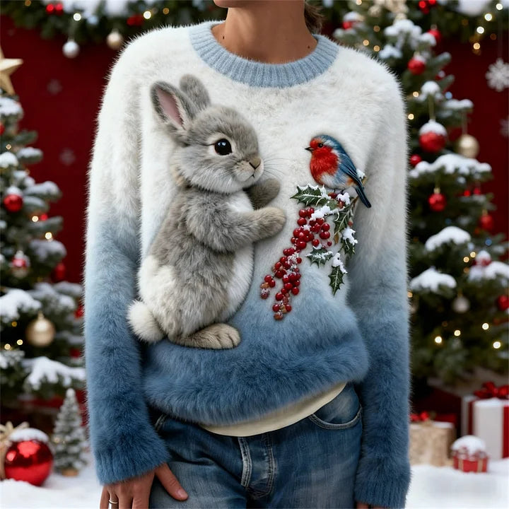 Holly | Pluszowy Sweter z Zajączkiem na Święta