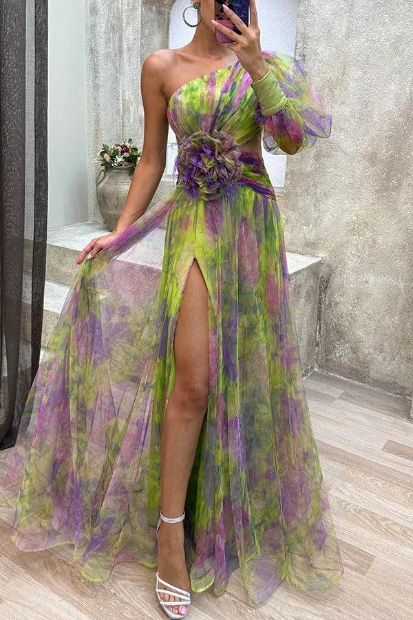 Marta | Letnia Sukienka Maxi w Kwiaty z Plisowanym Dołem