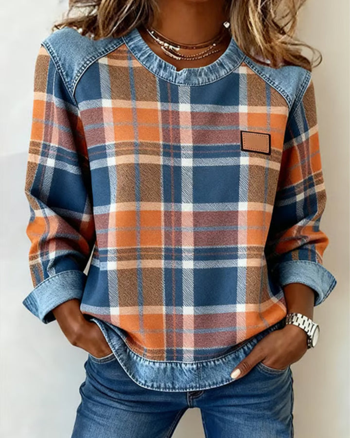 Erica – Bluza flanelowa dla kobiet z denimowymi detalami