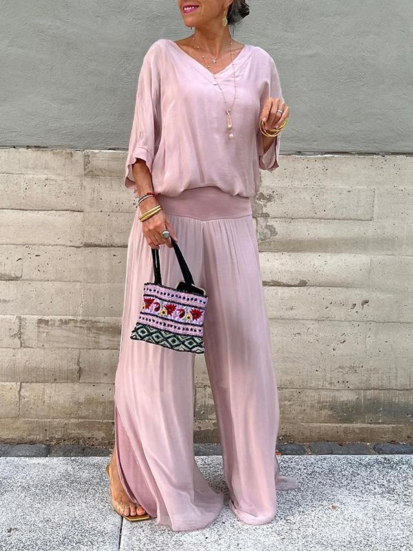 ESMERALDA – ZESTAW DWUCZĘŚCIOWY Z ELEGANCKIMI SZEROKIMI SPODNIAMI Z CHIFFONU