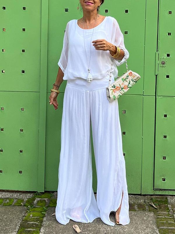 ESMERALDA – ZESTAW DWUCZĘŚCIOWY Z ELEGANCKIMI SZEROKIMI SPODNIAMI Z CHIFFONU