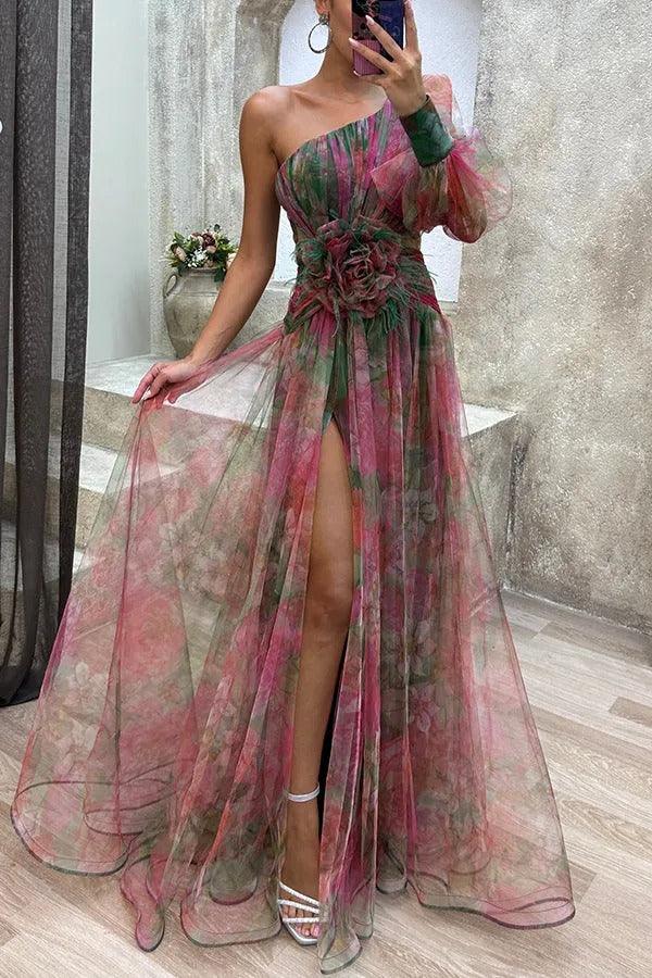 Marta | Letnia Sukienka Maxi w Kwiaty z Plisowanym Dołem