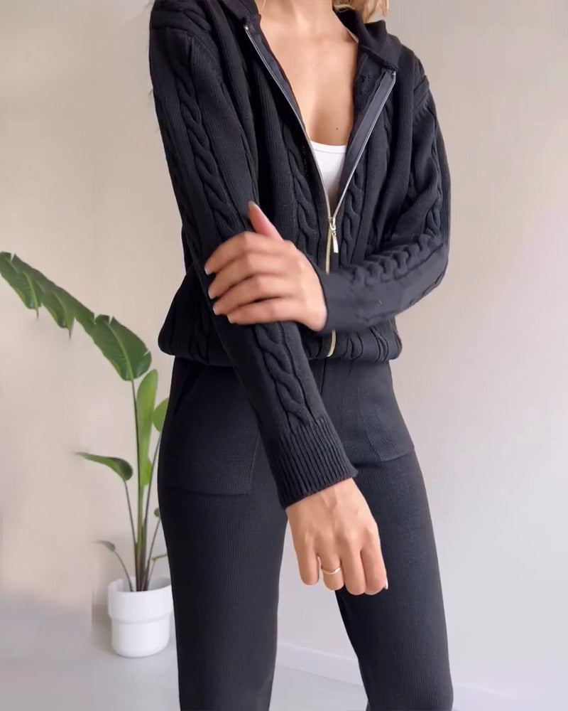 Ania - Zestaw casualowy z dwóch części z twistowanym żakardem