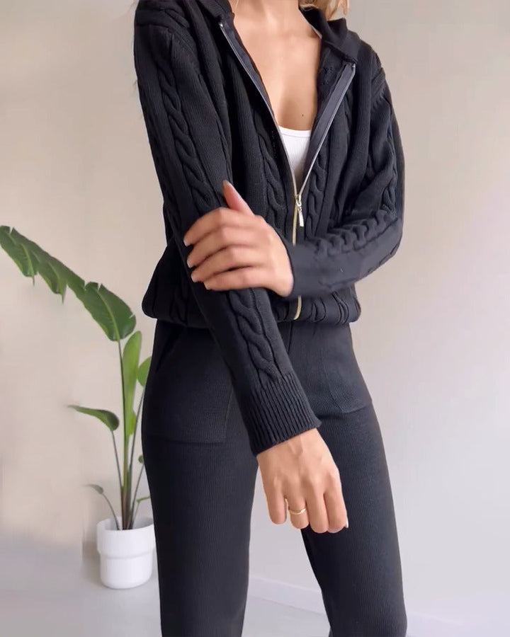 Ania - Zestaw casualowy z dwóch części z twistowanym żakardem