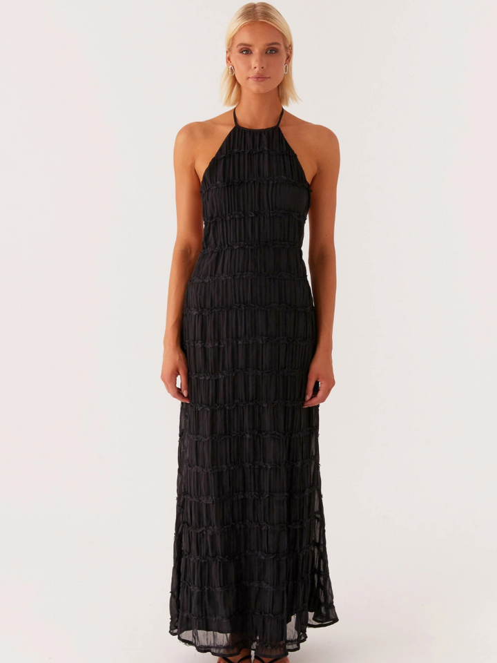 Cyara – Elegancka Czarna Sukienka Maxi Halter dla Kobiet