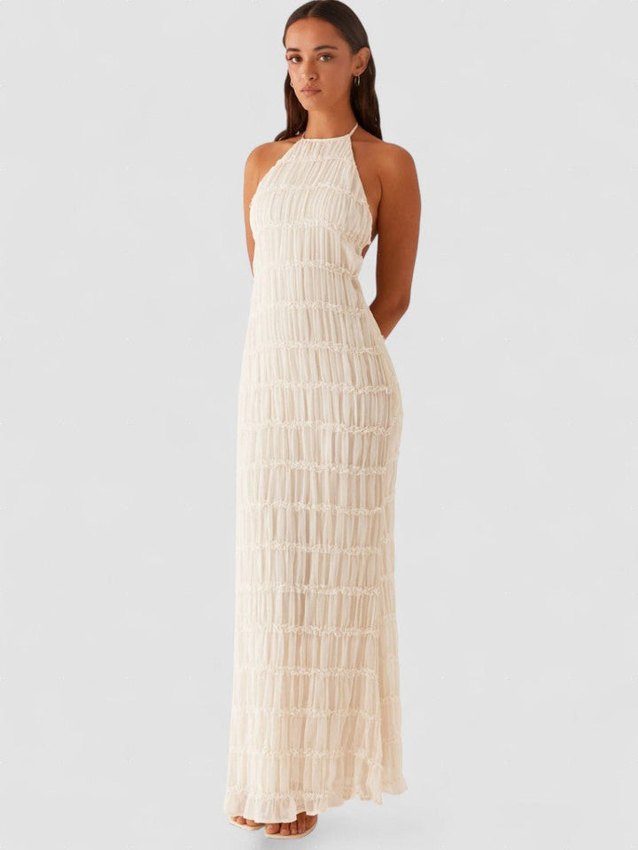 Cyara – Elegancka Czarna Sukienka Maxi Halter dla Kobiet