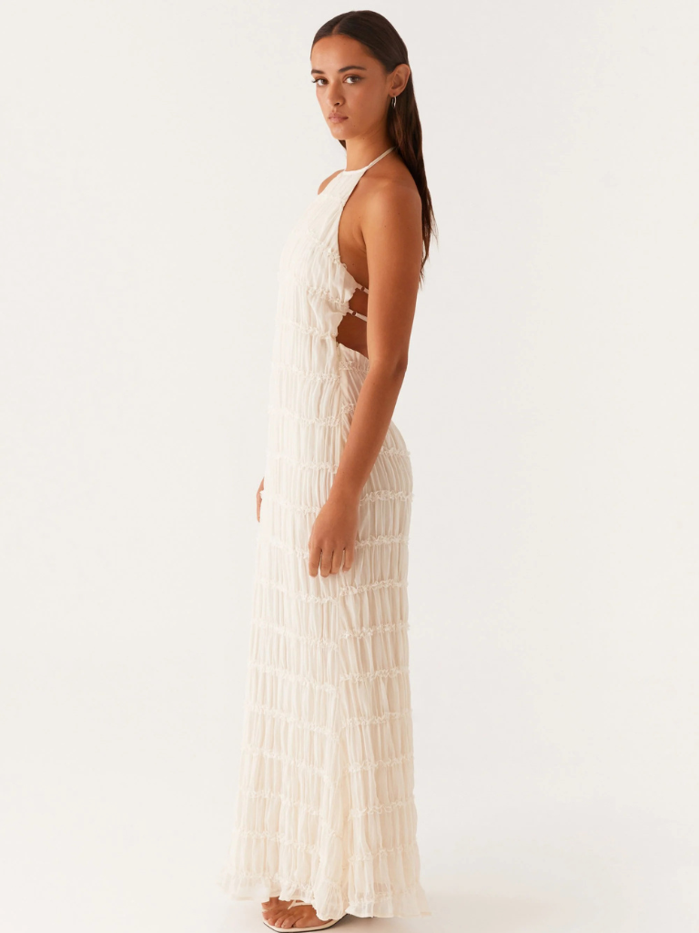 Cyara – Elegancka Czarna Sukienka Maxi Halter dla Kobiet