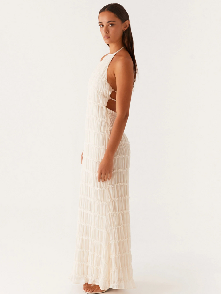 Cyara – Elegancka Czarna Sukienka Maxi Halter dla Kobiet