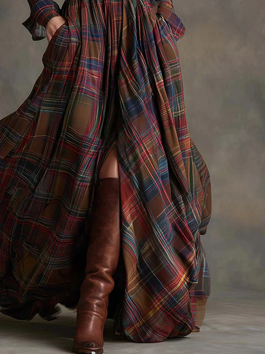 Sara – Sukienka maxi w retro kratkę