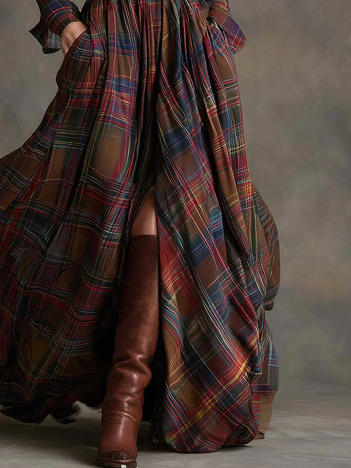 Sara – Sukienka maxi w retro kratkę