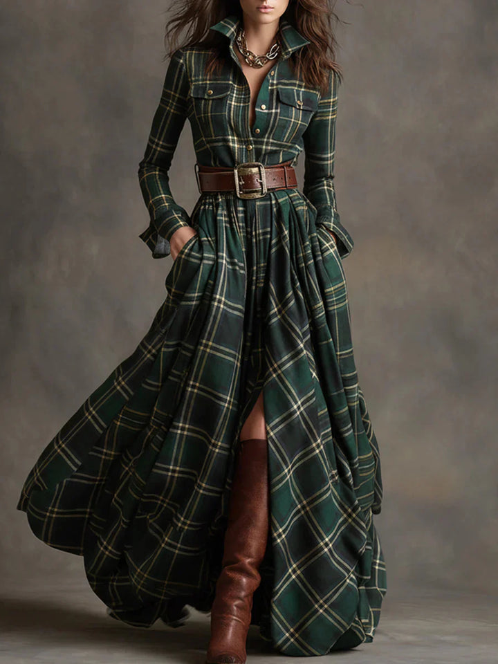 Sara – Sukienka maxi w retro kratkę