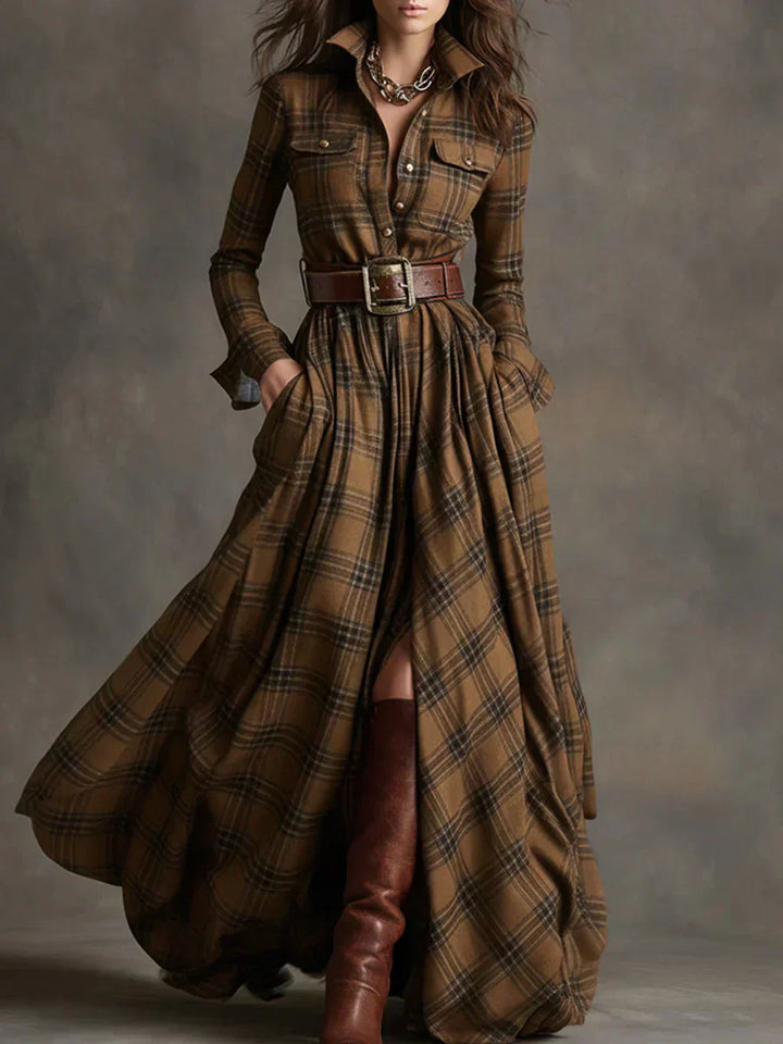 Sara – Sukienka maxi w retro kratkę