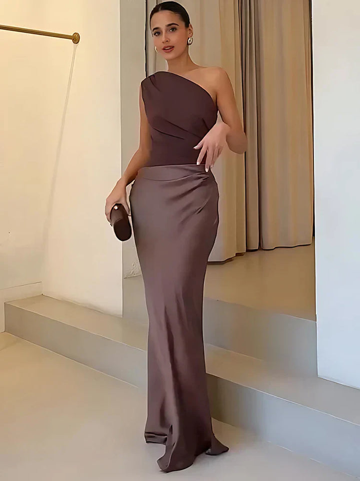 Sophia | Sukienka Maxi z Satyny z Jednym Ramieniem