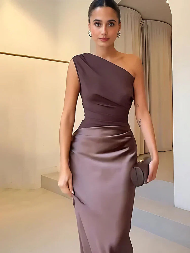 Sophia | Sukienka Maxi z Satyny z Jednym Ramieniem