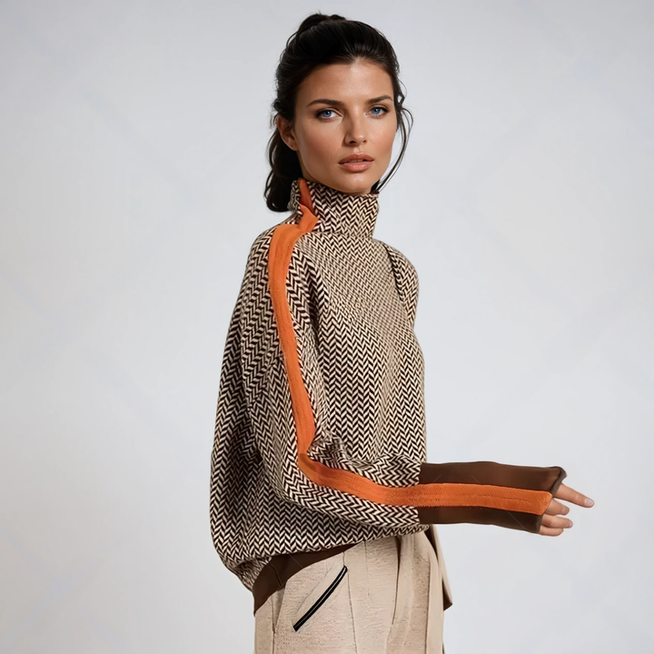 Lucía | Sweter z wysokim kołnierzem i kontrastowymi paskami