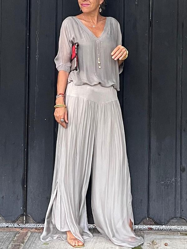 ESMERALDA – ZESTAW DWUCZĘŚCIOWY Z ELEGANCKIMI SZEROKIMI SPODNIAMI Z CHIFFONU