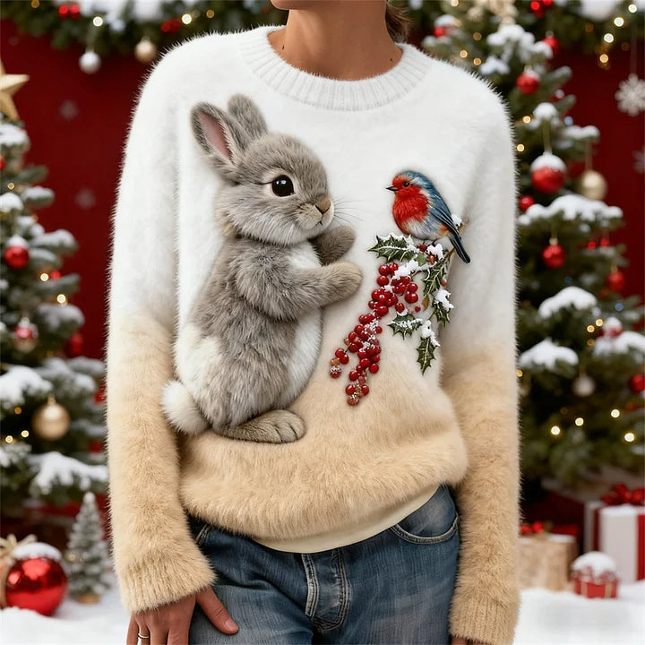 Holly | Pluszowy Sweter z Zajączkiem na Święta