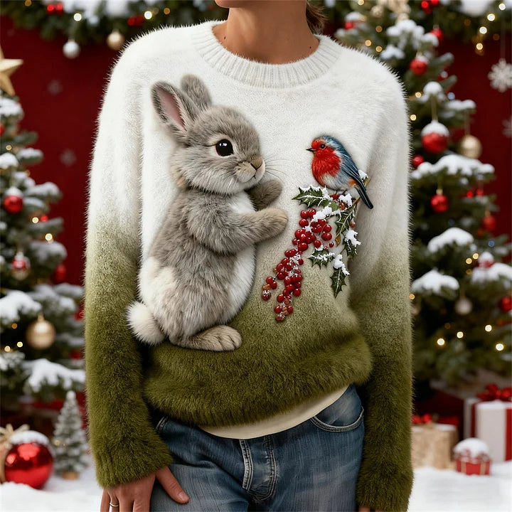 Holly | Pluszowy Sweter z Zajączkiem na Święta