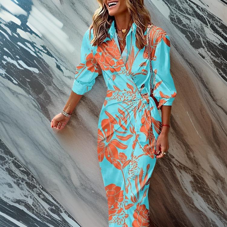 Amira – Sukienka Typ Kopertowy dla Kobiet z Eleganckim Wzorem