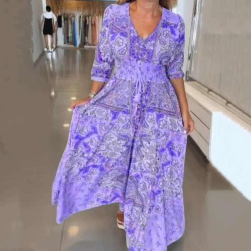 Camelia - Eleganckie wzory kwiatowe na długiej sukience dla kobiet